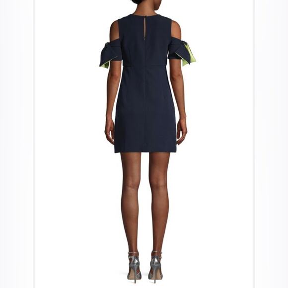 Milly Mini Cocktail Dress Cold Shoulder Short Sleeve Navy and Lime Size 6 - Picture 4 of 12